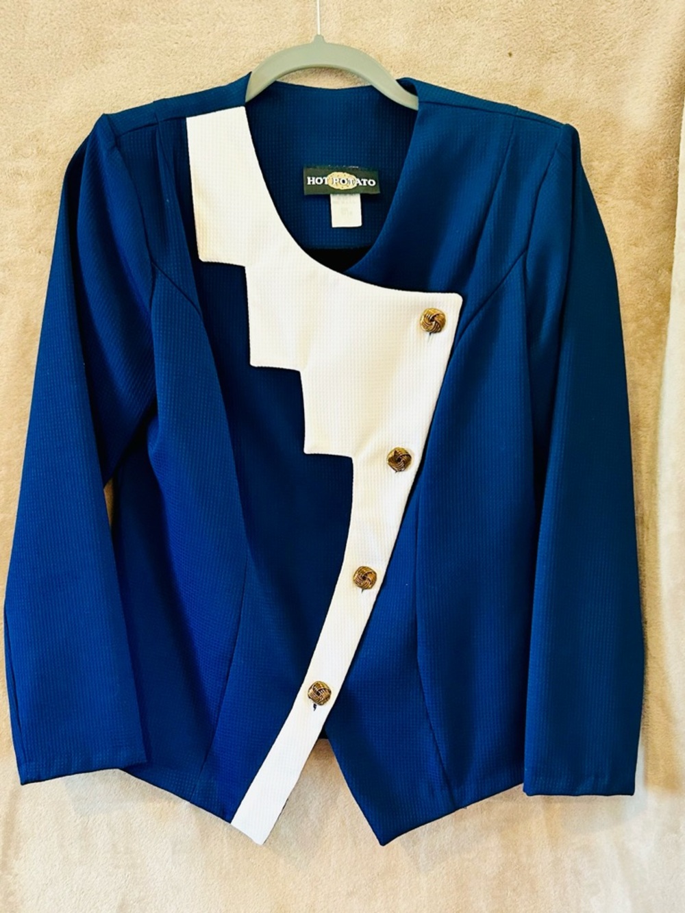 Vintage Hot Potato Blue Skirt Suit Set Asymmetrical Jacket USA 9/10